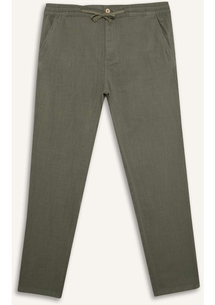 %100 Pamuk Keten Görünümlü Pantolon Beli Lastikli Slim Fit Dar Kesim Cepli Düz Paça fırsatları