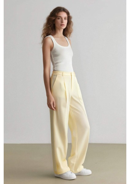 Straight Fit Keten Kumaş Palazzo Pantolon Yüksek Bel Uzun Boy F0112AX25SM fiyatları