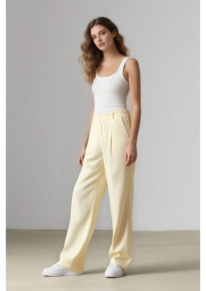 Straight Fit Keten Kumaş Palazzo Pantolon Yüksek Bel Uzun Boy F0112AX25SM modelleri