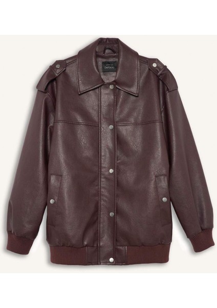 Dad Fit Polo Yaka Fermuarlı Suni Deri Mont F4757AX25WN fiyatları