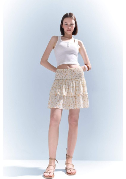 A Kesim Çiçekli Normal Bel Krinkıl Viskon Mini Etek F5130AX25SM