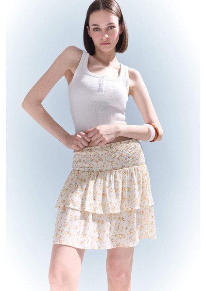 A Kesim Çiçekli Normal Bel Krinkıl Viskon Mini Etek F5130AX25SM fiyatları