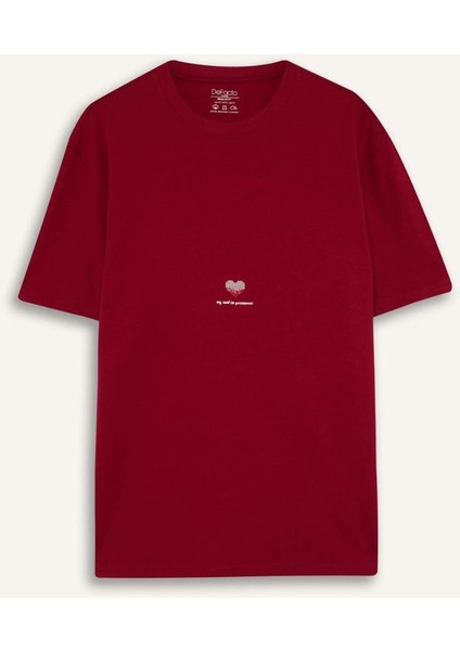 %100 Pamuk Regular Fit Bisiklet Yaka Kalp Baskılı Kısa Kollu Kırmızı Tişört D5156AX25SP fırsatları