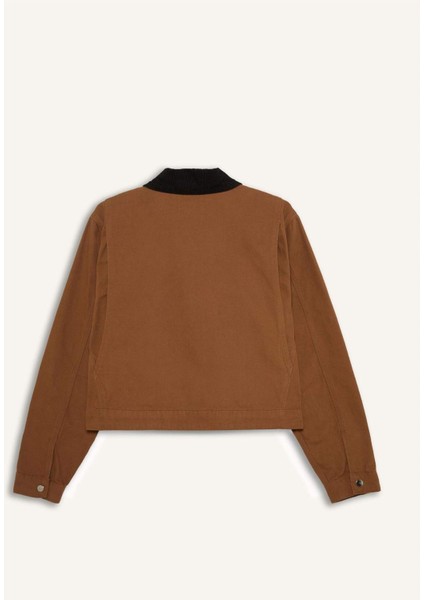 Regular Fit Kontrast Yakalı Fermuarlı Basic Düz Cepli Mevsimlik Pamuklu Ceket Mont indirimleri