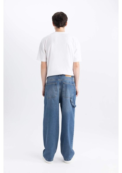 %100 Pamuk Skater Fit Geniş Kalıp Yüksek Bel Geniş Paça Cepli Yıkamalı Jean Pantolon E6336AX25SP indirimleri