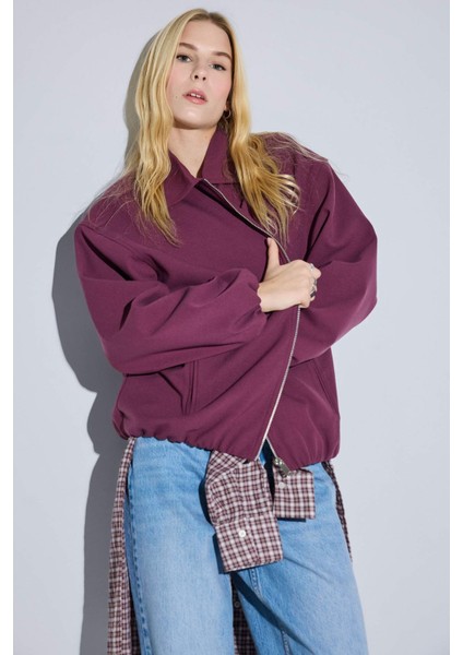 Ceket Yaka Tafta Fermuarlı Bomber Ceket G4822AX25WN