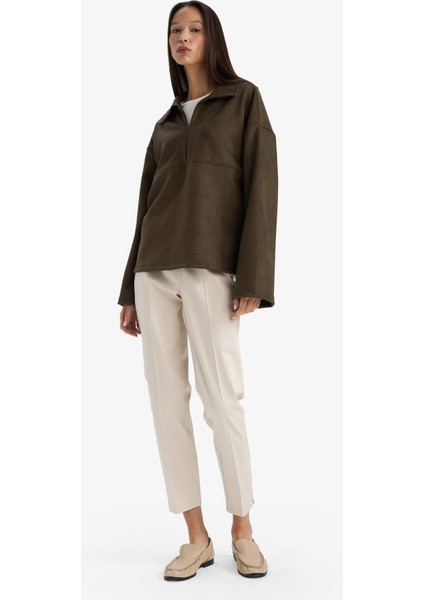 Oversize Geniş Kalıp Polo Yaka Süet Uzun Kollu Tişört G6218AX25WN fiyatları