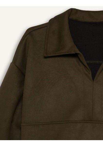 Oversize Geniş Kalıp Polo Yaka Süet Uzun Kollu Tişört G6218AX25WN indirimleri