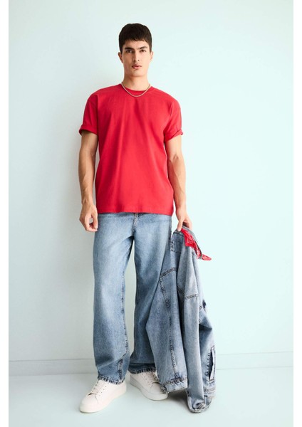 %100 Pamuk Boxy Fit Bisiklet Yaka Basic Düz Kısa Kollu Tişört D6070AX25SP fiyatları