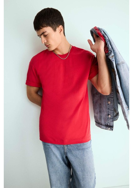 %100 Pamuk Boxy Fit Bisiklet Yaka Basic Düz Kısa Kollu Tişört D6070AX25SP modelleri