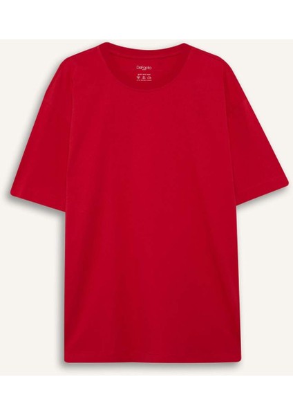 %100 Pamuk Boxy Fit Bisiklet Yaka Basic Düz Kısa Kollu Tişört D6070AX25SP fırsatları