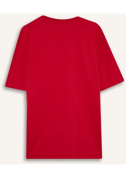 %100 Pamuk Boxy Fit Bisiklet Yaka Basic Düz Kısa Kollu Tişört D6070AX25SP