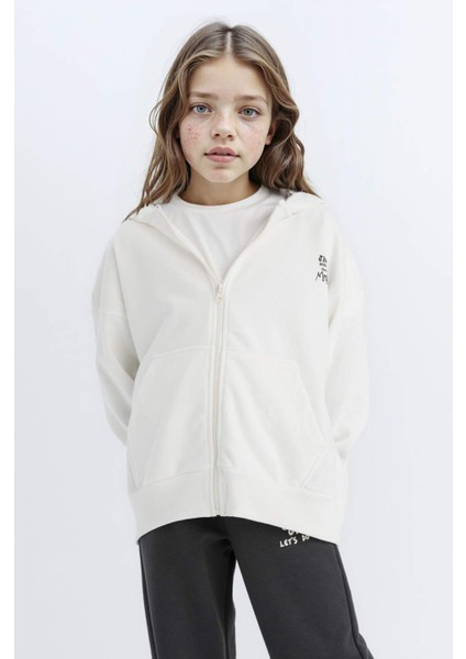 Kız Çocuk Oversize Geniş Kalıp Kapüşonlu Baskılı Fermuarlı Sweatshirt D6497A8NS modelleri