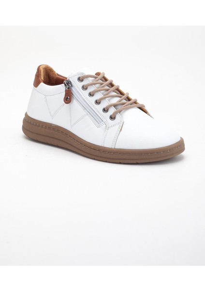 Beyaz Hakiki Deri Ortopedik Kadın Günlük Ayakkabı Fermuarlı Bağcıklı fırsatları