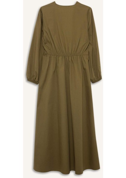 V Yaka Poplin Önden Bağlamalı Uzun KolluMaxi Elbise G0015AX25AU