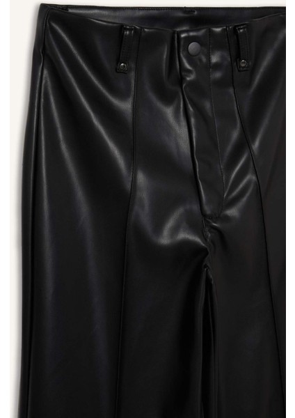 Wide Leg Fermuarlı Uzun Deri Pantolon G0140AX25AU fırsatları