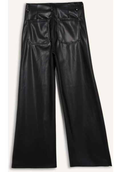 Wide Leg Fermuarlı Uzun Deri Pantolon G0140AX25AU indirimleri