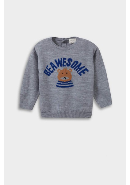 Erkek Bebek Bisiklet Yaka Ayı Baskılı Triko Kazak fiyatları