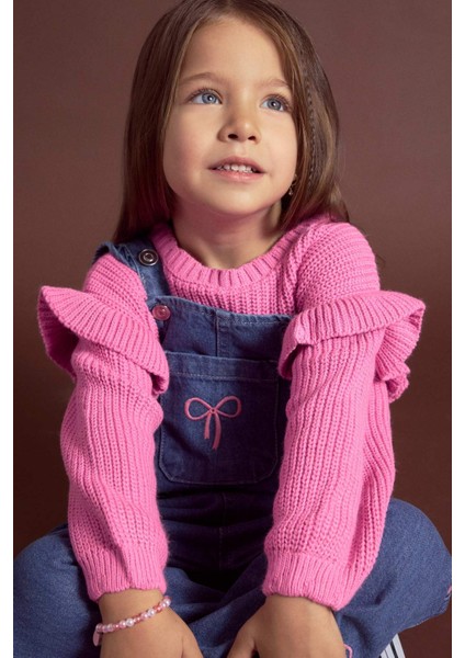 Kız Bebek Bisiklet Yaka Triko Kazak