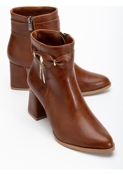 Taba Kadın Kalın Topuklu Bot Küpe Taşlı Suni Deri