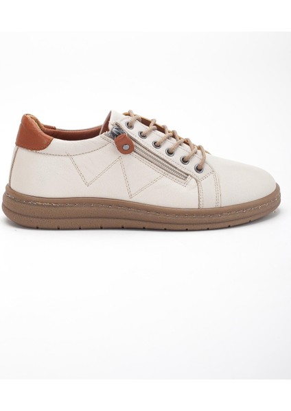 Bej Hakiki Deri Ortopedik Kadın Günlük Ayakkabı Fermuarlı Bağcıklı modelleri