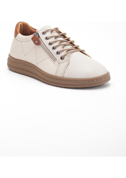 Bej Hakiki Deri Ortopedik Kadın Günlük Ayakkabı Fermuarlı Bağcıklı fırsatları