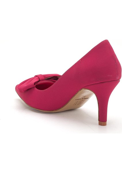 Büyük Beden Kadın Stiletto Ince Topuklu Ayakkabı Fuşya Saten Fiyonklu indirimleri