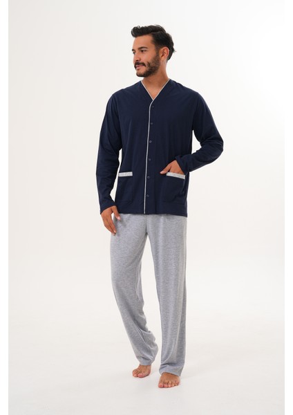 8002 Düz Önden Düğmeli Pijama Takımı