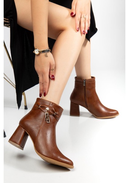 Taba Kadın Kalın Topuklu Bot Küpe Taşlı Suni Deri fiyatları