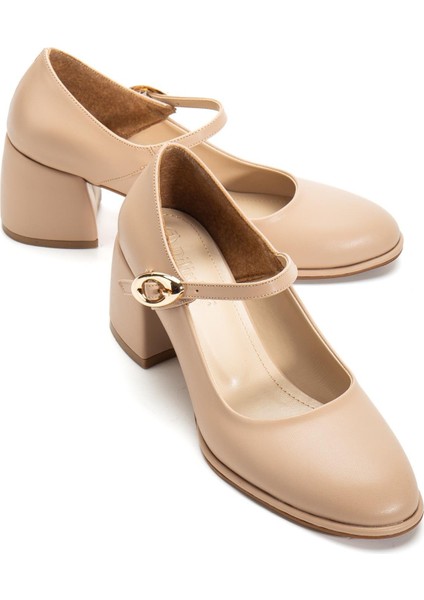 Nude Kadın Kalın Topuklu Ayakkabı Baretli Vardola Kalın Tokalı