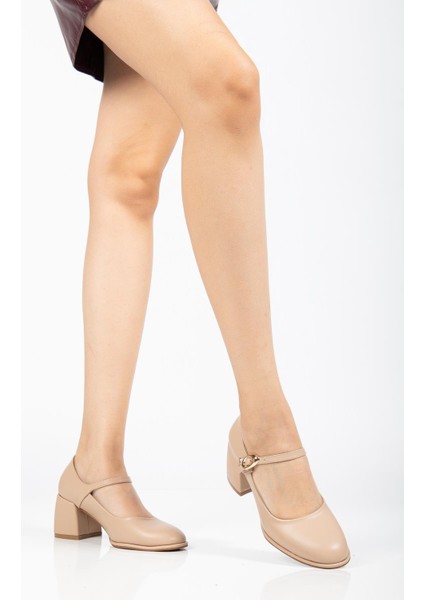 Nude Kadın Kalın Topuklu Ayakkabı Baretli Vardola Kalın Tokalı fiyatları