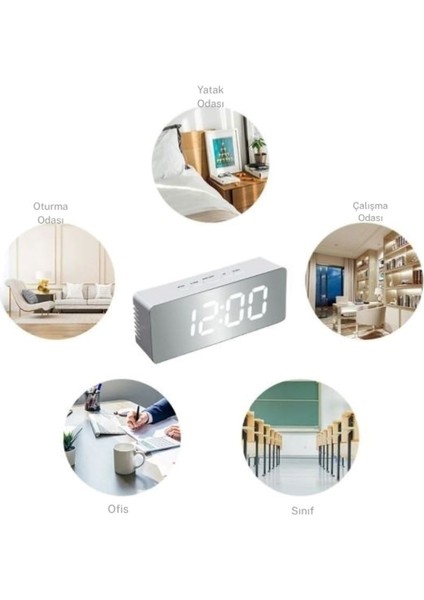 Dijital Çalar Saat Gece Lambası LED Aynalı USB Şarj Portlu 5,8" 2 Ayarlanabilir Zaman Ekranı Saat Tarih Termometre fiyatları