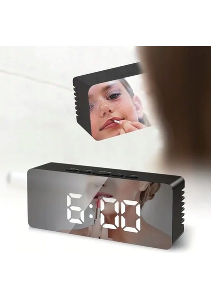Dijital Çalar Saat Gece Lambası LED Aynalı USB Şarj Portlu 5,8" 2 Ayarlanabilir Zaman Ekranı Saat Tarih Termometre modelleri