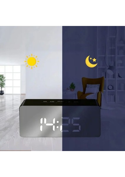 Dijital Çalar Saat Gece Lambası LED Aynalı USB Şarj Portlu 5,8" 2 Ayarlanabilir Zaman Ekranı Saat Tarih Termometre fırsatları