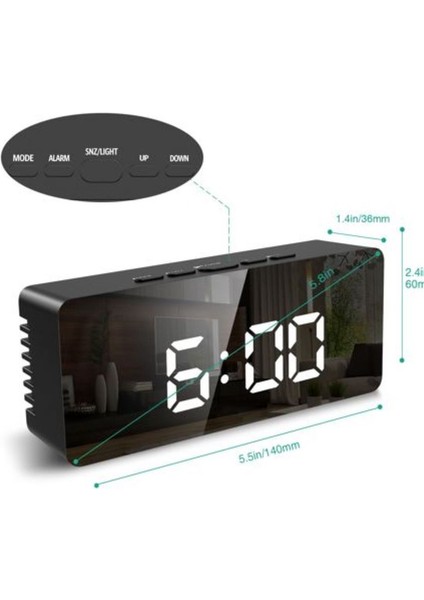 Dijital Çalar Saat Gece Lambası LED Aynalı USB Şarj Portlu 5,8" 2 Ayarlanabilir Zaman Ekranı Saat Tarih Termometre indirimleri