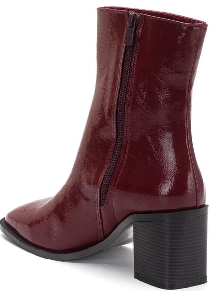 Bordo Kadın Kalın Topuklu Bot Rugan Küt Burun Yüzüdüz fırsatları