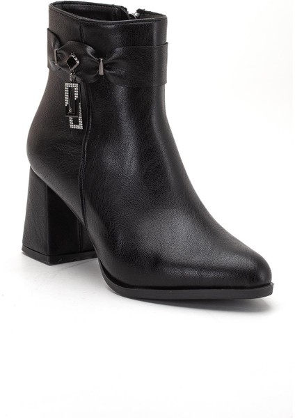 Siyah Kadın Kalın Topuklu Bot Küpe Taşlı Suni Deri fırsatları