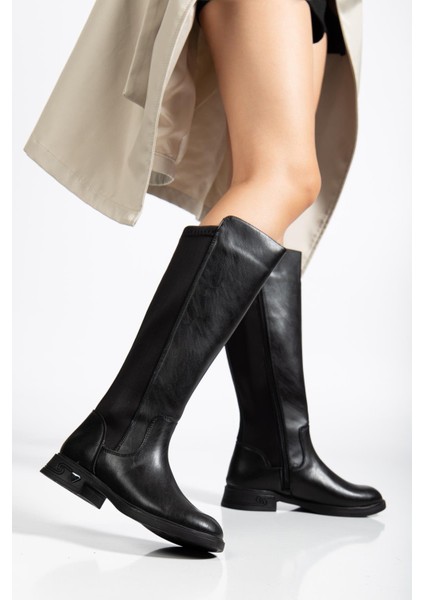 Siyah Kadın Çizme Düz Taban Streç Fermuarlı fiyatları