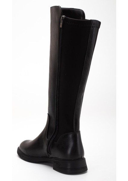 Siyah Kadın Çizme Düz Taban Streç Fermuarlı indirimleri