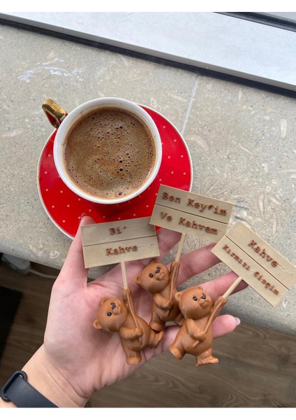 Sevimli Ayıcıklar- Kahve Temalı Ayıcık Figürlü Masa Dekoru – Esprili Yazılı Mini Süs Objeleri