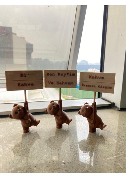 Sevimli Ayıcıklar- Kahve Temalı Ayıcık Figürlü Masa Dekoru – Esprili Yazılı Mini Süs Objeleri modelleri