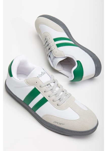 Erkek Spor Ayakkabı Yeşil Beyaz Samba Model Ince Taban Bağcıklı