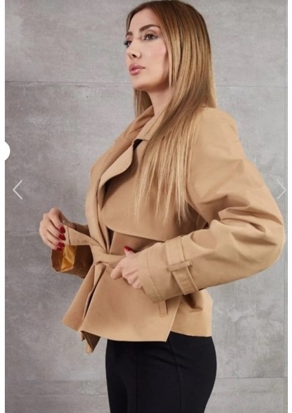Kruvaze Yaka Tokalı Kısa Sütlü Kahve Trençkot fiyatları