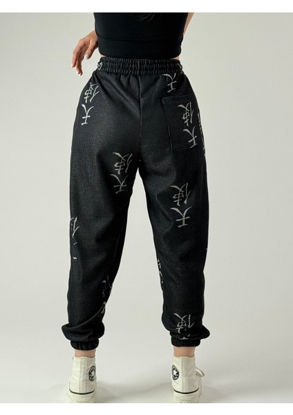 Chinese Desenli Antrasit Kadın Jogger Pantolon COC1001 fırsatları