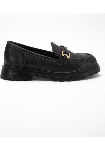 Siyah Kadın Loafer Günlük Ayakkabı Suni Deri Taşlı Tokalı modelleri