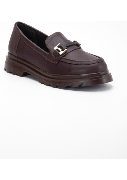 Kahverengi Kadın Loafer Günlük Ayakkabı Suni Deri Taşlı Tokalı fırsatları