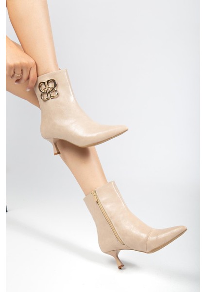 Nude Kadın Ince Topuklu Bot Aksesuarlı Sivri Burun fiyatları
