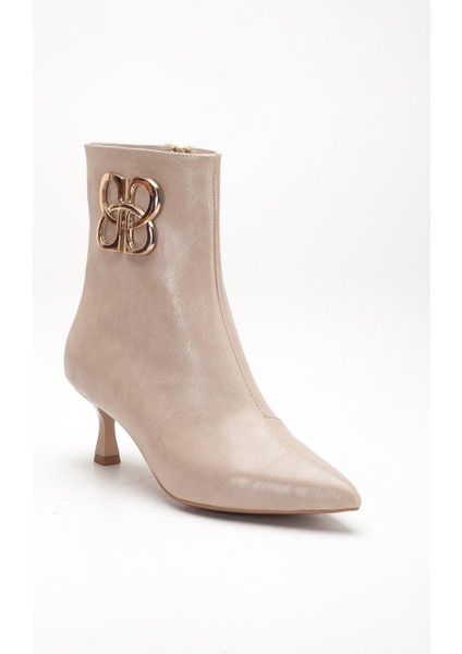 Nude Kadın Ince Topuklu Bot Aksesuarlı Sivri Burun fırsatları