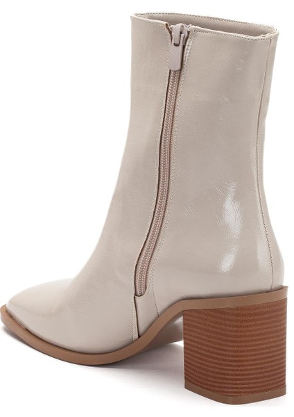 Bej Kadın Kalın Topuklu Bot Rugan Küt Burun Yüzüdüz fırsatları