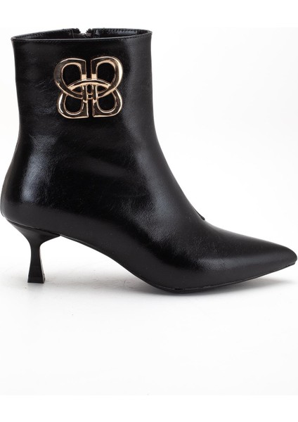 Siyah Kadın Ince Topuklu Bot Aksesuarlı Sivri Burun modelleri